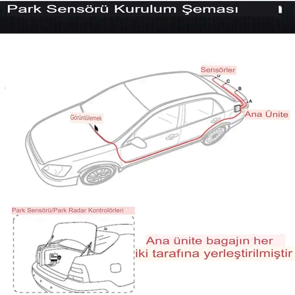 Araba Arka Park Sensörü Sesli Ekranlı Kolay Montaj Tüm Araba Modellere Uyumlu