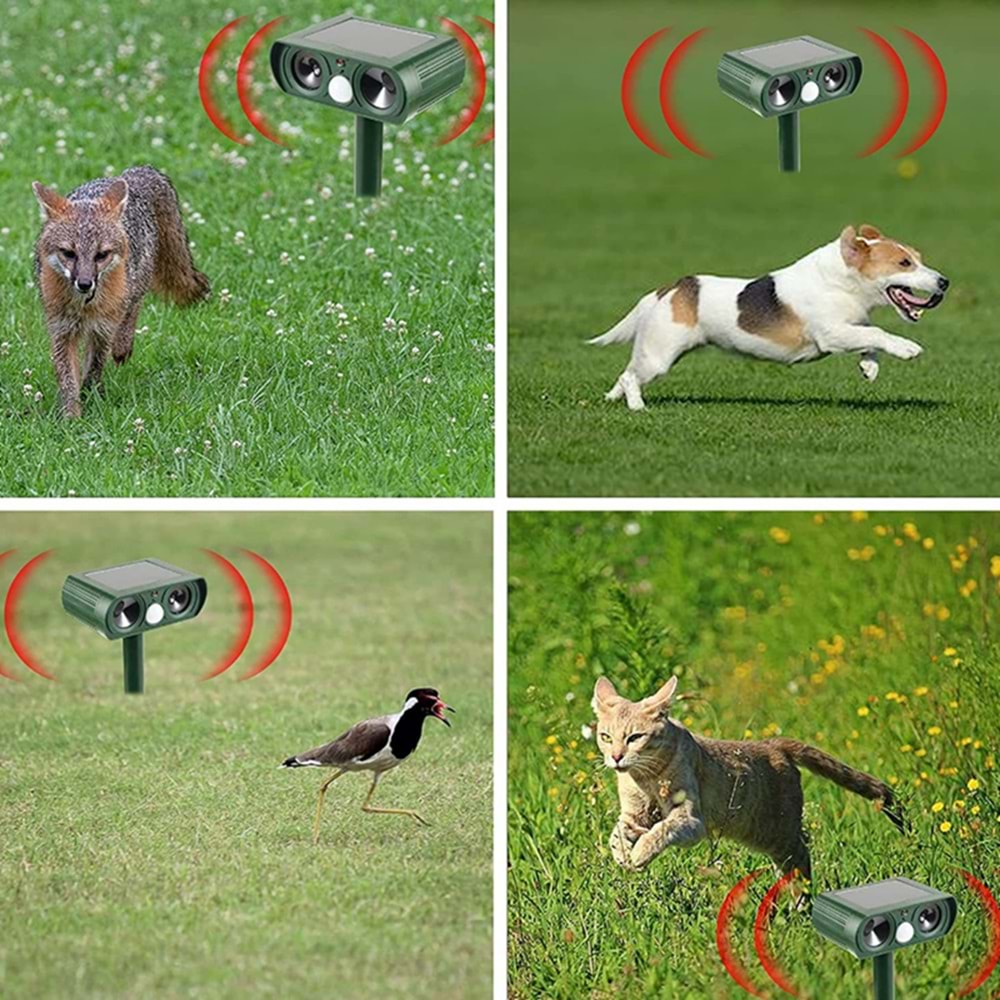 Ultrasonik Yabani Hayvan Engelleyici Uzaklaştırıcı Kaçırıcı Kedi,Köpek,Fare,Yılan,Akrep Hareket Sensörlü Tespitli Cihaz