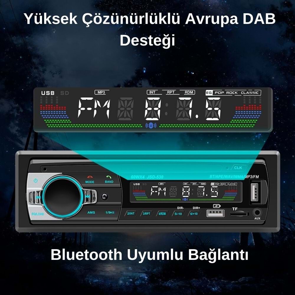 Çift Usb Girişli Bluetooth Oto Teyp Araba Teybi Radyo Usb Sd Aux Teyp Amfi Çıkışlı 4x60 Watt